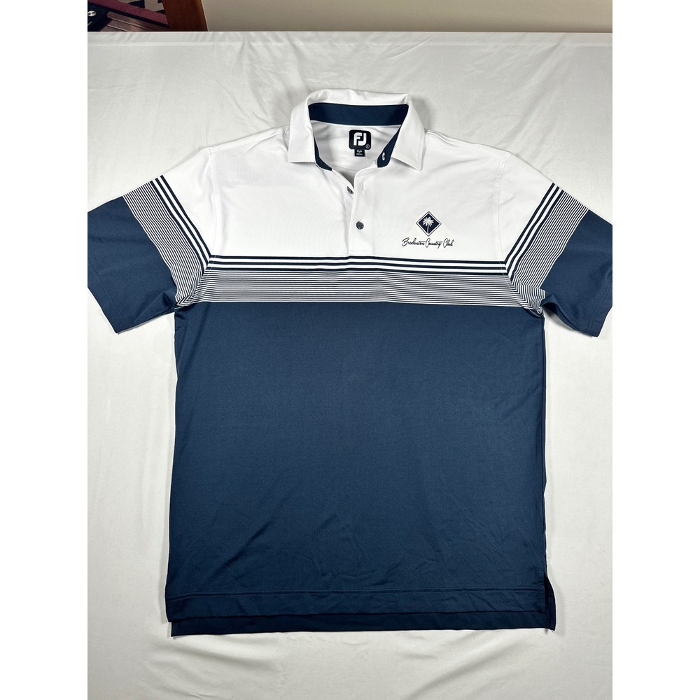 FootJoy Mens ProDry Golf Polo Shirt Large Navy White Bradenton Country Club FJ